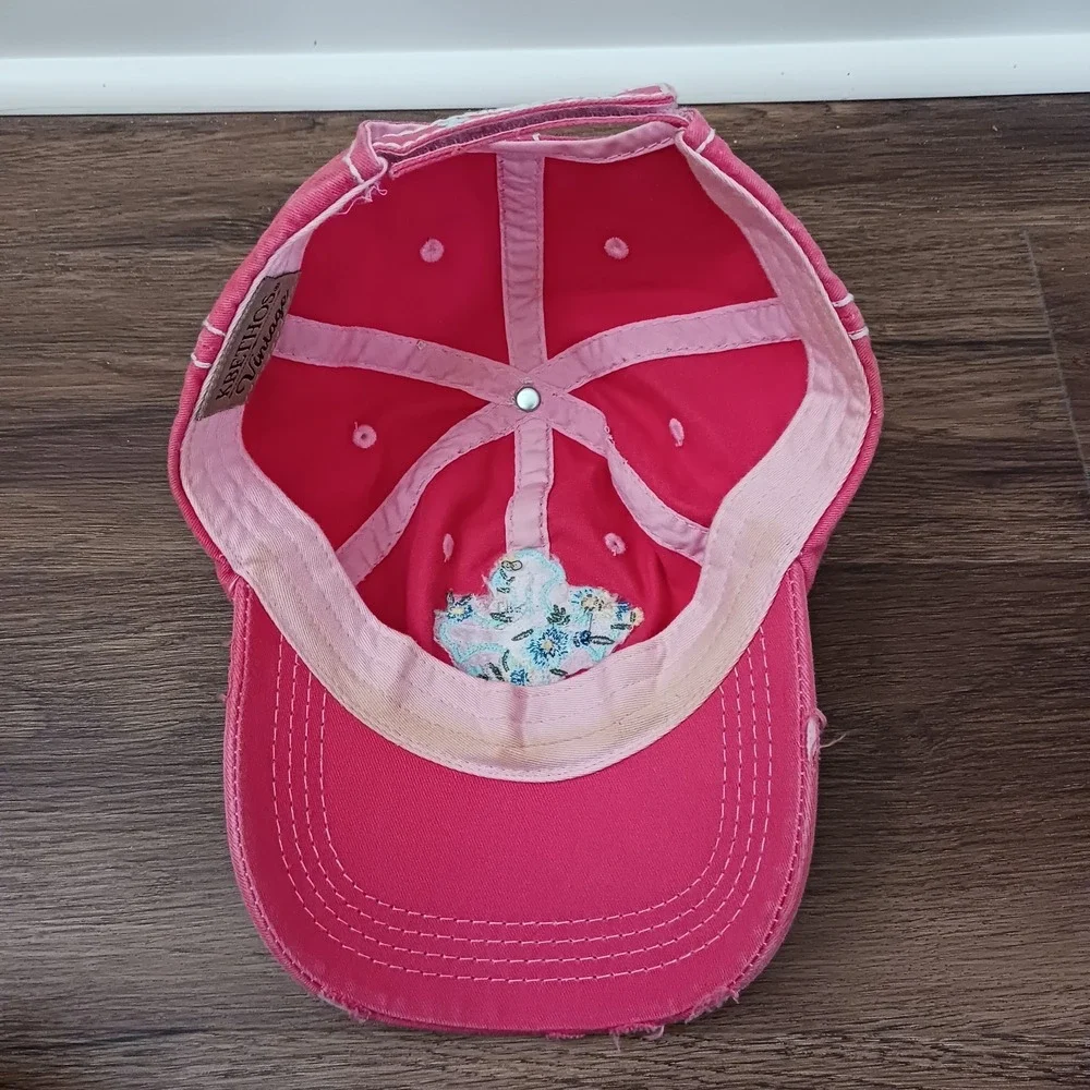 Kbethos Cap Hat Vintage Embroidered Distressed Cross Pink Women's Adjustable Y2K - Picture 5 of 8